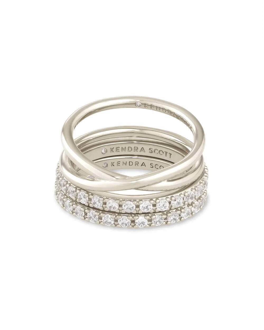 NEW KENDRA SCOTT women's livy ring - set of 3 in rhodium metal